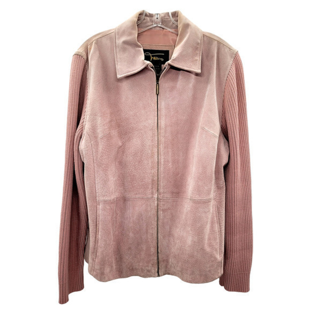 Vintage Fabio Pink‎ Suede Bodice Ribbed Knit Sleeves Zip Up Barbiecore Jacket